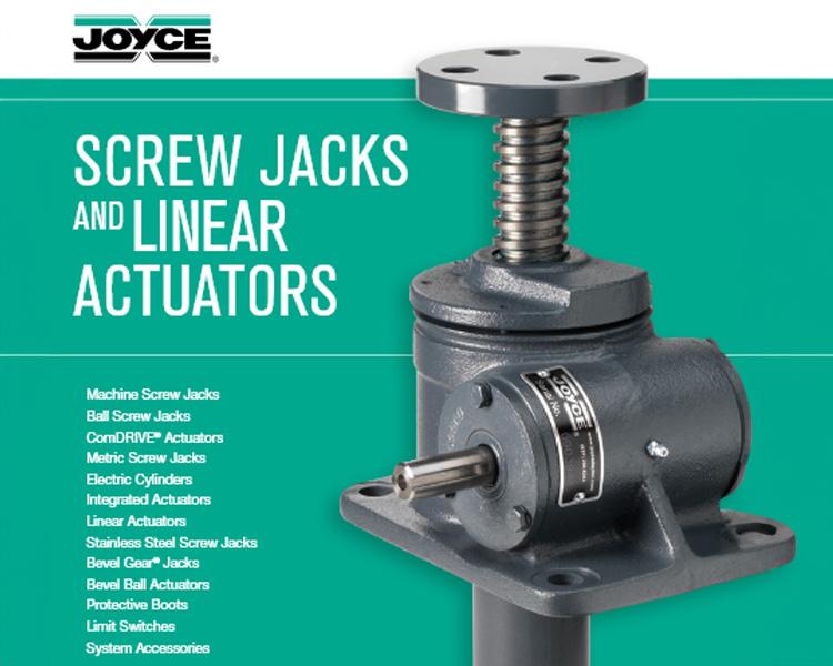 Manual for screw jacks and linear actuators made by Joyce, open to a detailed page